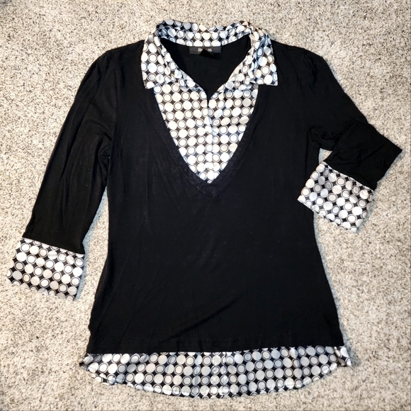 Style & Co layered look top Black White Med - Picture 1 of 5